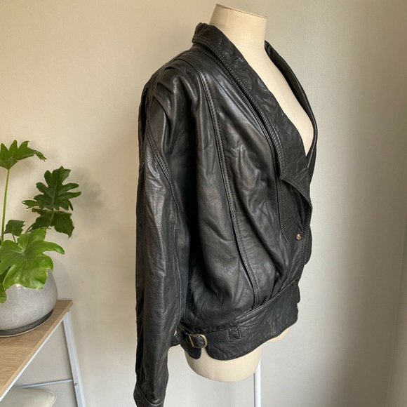 Vintage Oversized Leather Bomber Jacket Black - Picture 3 of 12